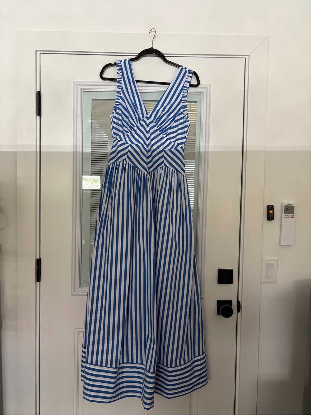 Skies Are Blue Blue & White Striped V-Neck Maxi Dress